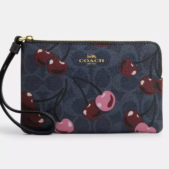 COACH Signature Corner Zip Wristlet Cherry Print - Picture 11 of 12